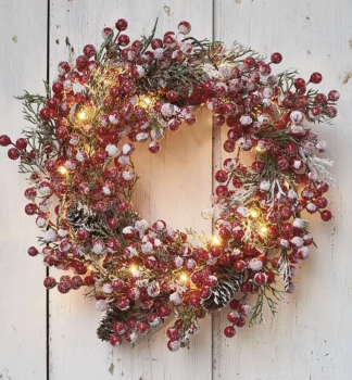 LED-Weihnachtskranz, 38 cm, 20 LEDs, 3xAA, innen, warmwei, Timer