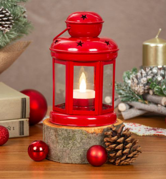 MAGISCHE WEIHNACHTSLATERNE, rot, mit LED-Kerze, 10x15/20 cm