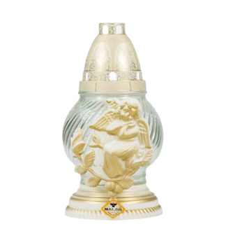 Grabkerze klares Glas, mit Engel, 21 cm