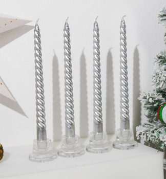 Kerze MAGICHOME CHRISTMAS, 25 cm, 4 St./Packung, silber, Spirale