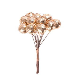 Weihnachtszweig MAGICHOME, Beeren, golden, 9 cm