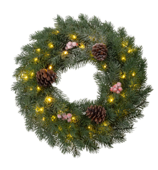 LED-Weihnachtskranz, 40 cm, 48 LEDs, 2xAA, innen, warmwei