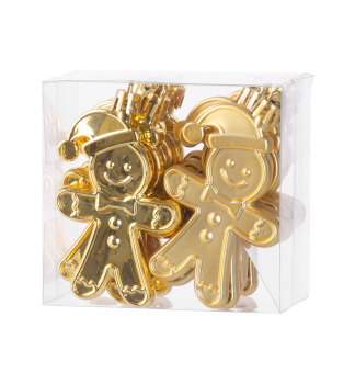 Dekoration 12 Stck, 8 cm, Lebkuchenmann, gold