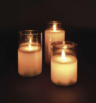 LED Dekoration - 3x Wachskerze im Glas, 6x AA, warmwei, Timer