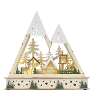 LED-WEIHNACHTSLANDSCHAFT 23,5 cm, 2x AA, Indoor, warmwei, Timer