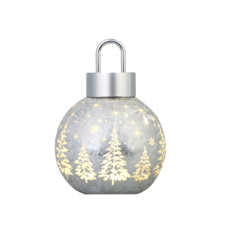 WEIHNACHTSKUGEL, Glas, Silber, 10 warmweie LEDs, 12 x 12 x 18 cm