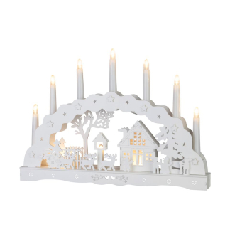 LED Holzdekoration - Haus, 10 warmweie LEDs, 45 x 5,2 x 31 cm