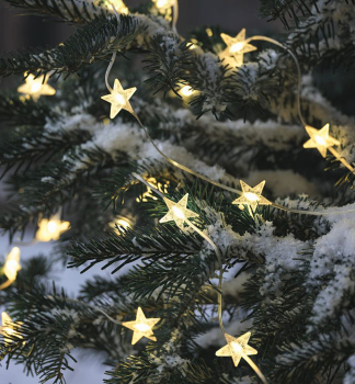 MAGICHOME Sternenkette, 15 warmweie LEDs, 1,4 m + 0,3 m, 2xAA