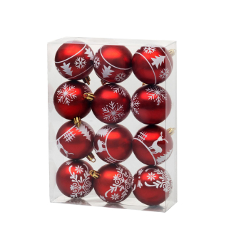 WEIHNACHTSKUGELN, 12 Stck, 6 cm, rot mit weiem Ornament
