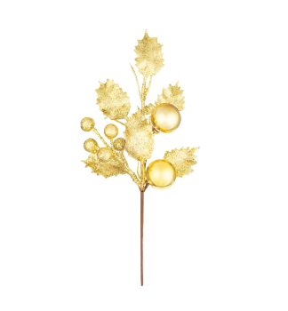 Weihnachtszweig, Stechpalme, Gold, 24 cm