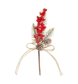 Weihnachtszweig, mit Beeren, rot, 23 cm