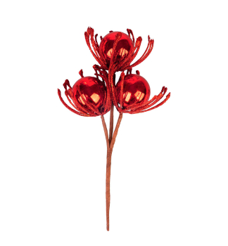 Weihnachtszweig, mit Kugeln, rot, 22 cm