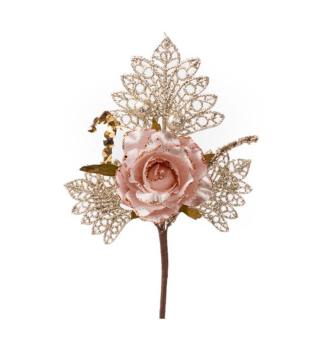 Weihnachtszweig, mit Rose, Rosgold, 26 cm